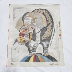 Painted Circus Elephant Trapeze Needlepoint Canvas 21" X 17" By Bonnie 946